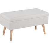 Storage Bench in Beige Fabric & Natural Wood